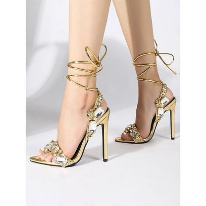 with Green Stiletto Women's Lace-Up Heels Metallic