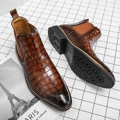 – Boots Slip-On Pattern Crocodile Men's Brown Chelsea