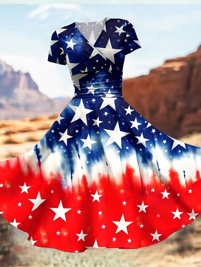 Women's Patriotic  Midi Dress Dress Fit And Flare Dress