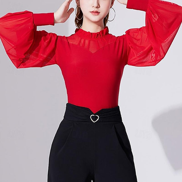 Ballroom Dance Activewear Top Printing Pure Color Splicing