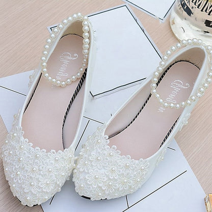 Heels Decorated Floral – White Wedding Pearl Women's Lace