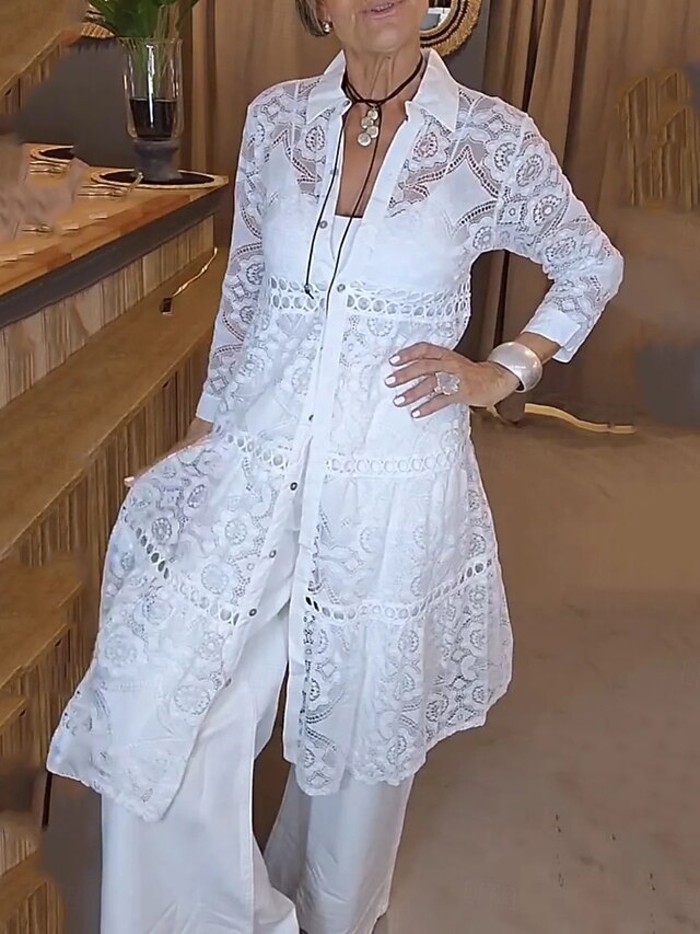 Women's Shirt Lace Shirt Blouse Lace Patchwork Plain Active