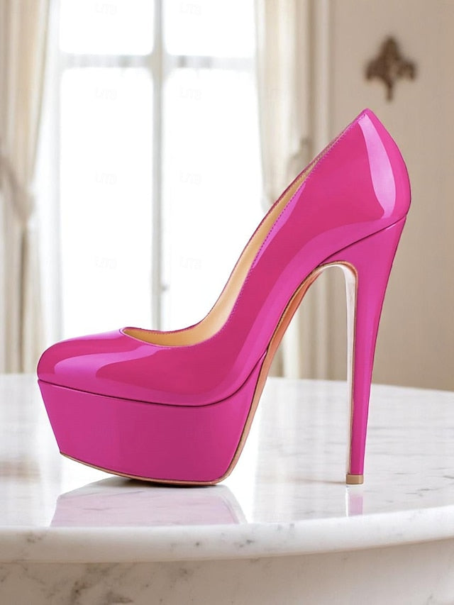 Patent Heels with Women's Platform Black Pointed-Toe and