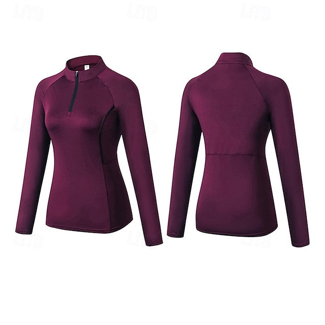 Women's Running T-Shirt Zipper Long Sleeve Zip Top Casual