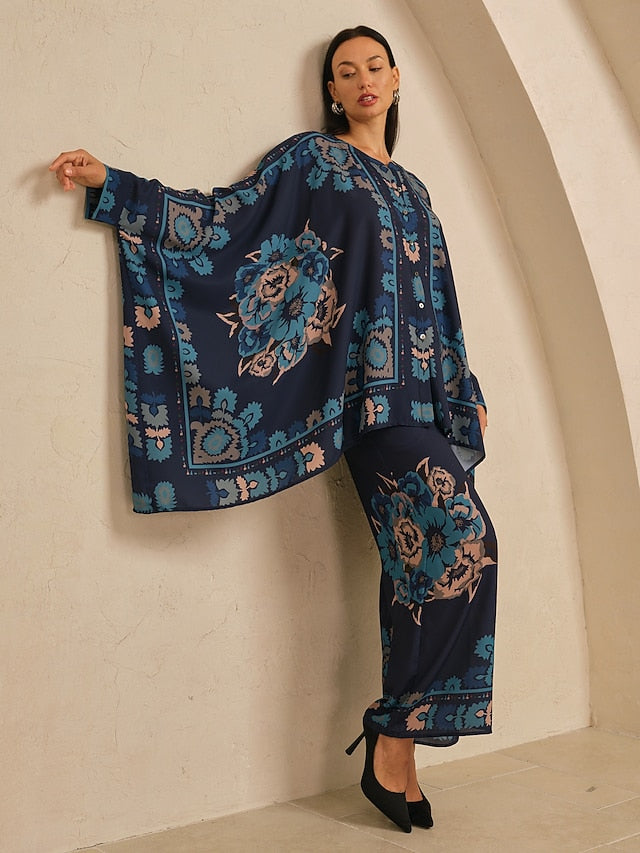 Women's Blouse Chiffon Ethnic Floral Placement Hawaiian