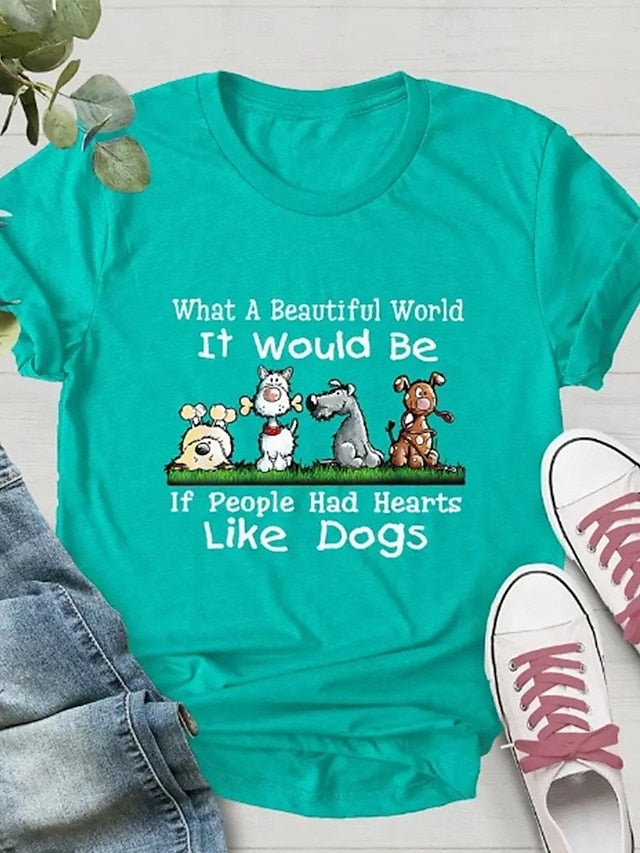 Women's 100% Cotton T Shirt Basic Dog Letter Print Short