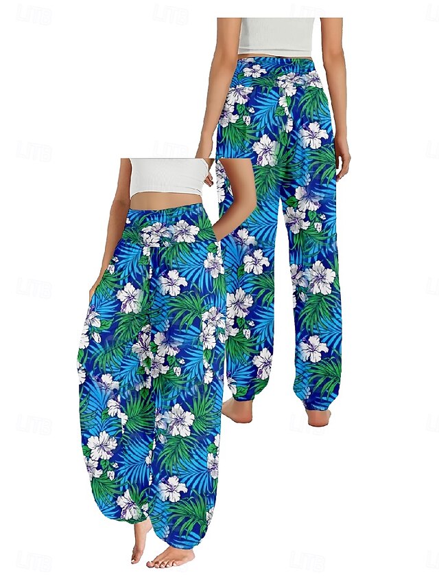 Women's Faux Cotton Linen Wide Leg Pants Trousers Ethnic