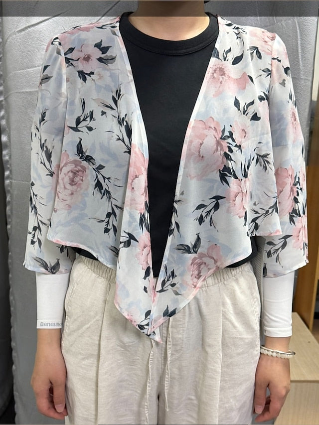 Women's Jacket Chiffon Tops Floral Elegant 3/4 Length