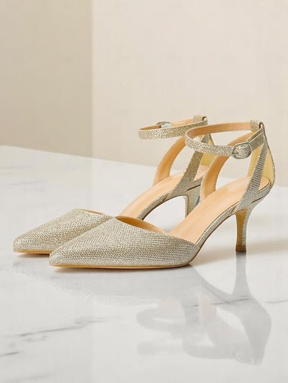 Gold Women's Ankle Glitter Strap Heels