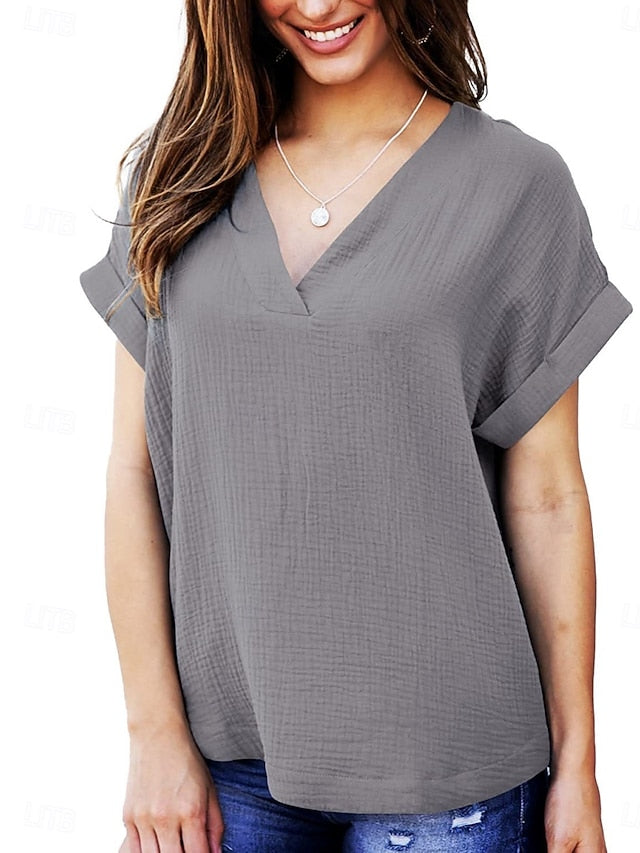 Women's T Shirt Plain Fashion Casual Short Sleeve V Neck