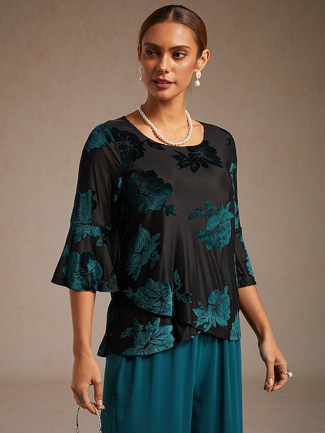 Women's Blouse Dressy Tops Velvet Floral Elegant Stylish
