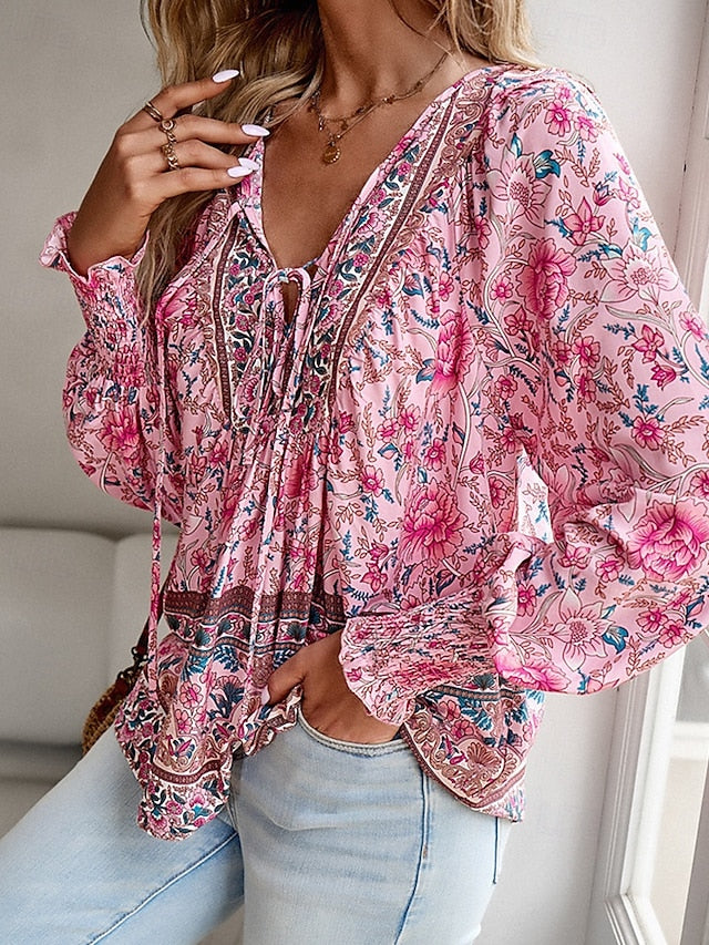 Women's Shirt Boho Shirt Summer Tops Print Flower Daily