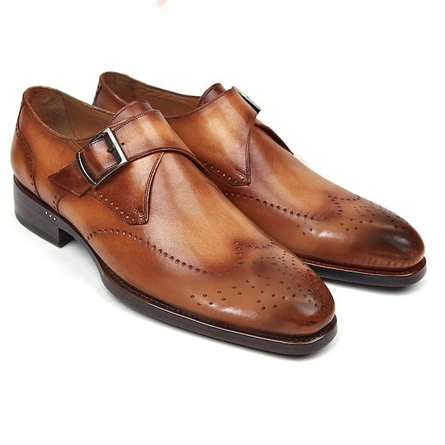Shoes Men's Leather – Classic Monk Strap Brown Faux