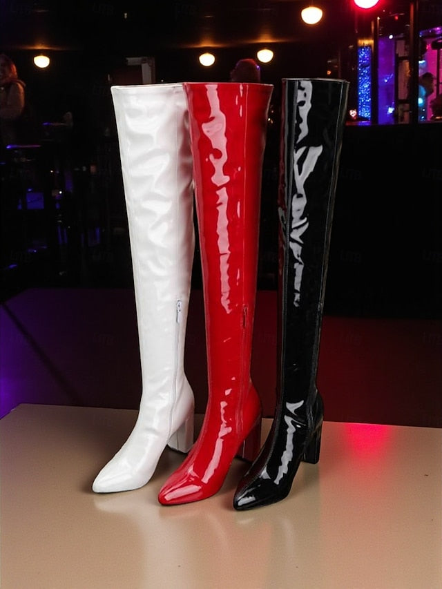 Knee the Leather Over Women's Red Patent Boots