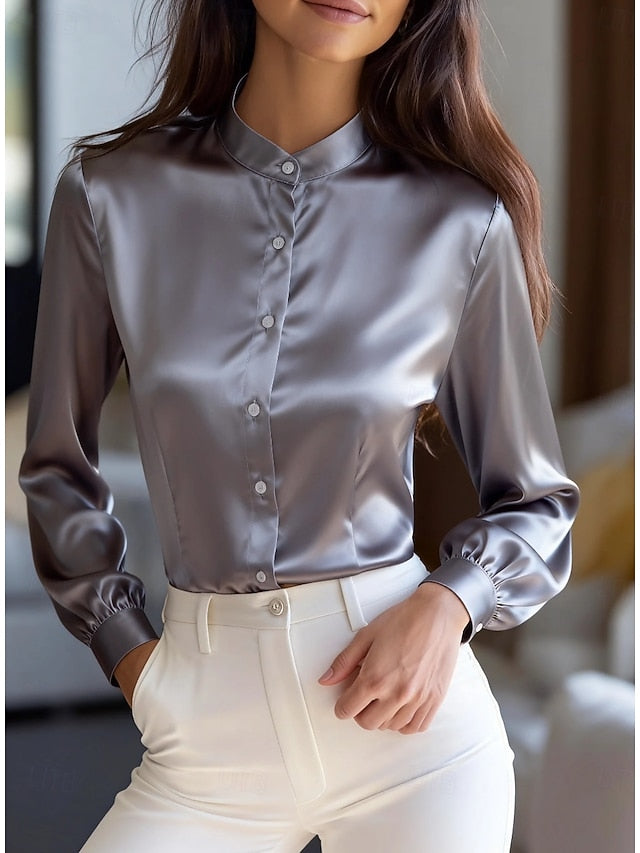 Women's Elegant Satin Top Blouse Silky Tops Plain Daily