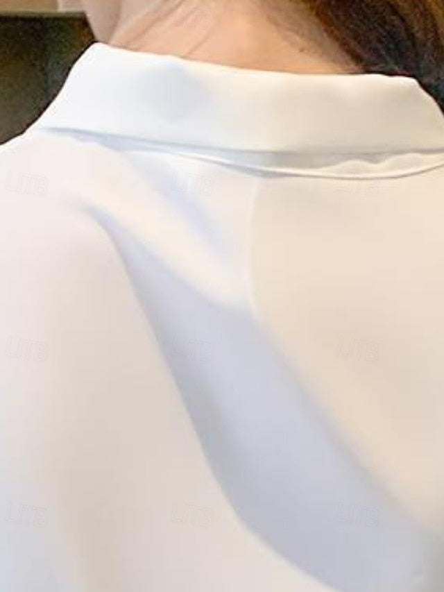 Women's Shirt Elegant Satin Top Blouse Bow Plain Stylish
