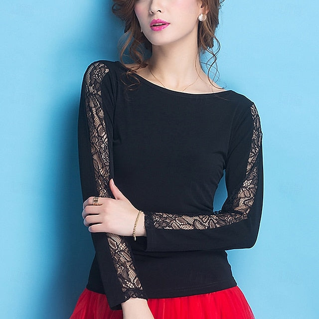 Ballroom Latin Salsa Dance Top Lace Pure Color Women's