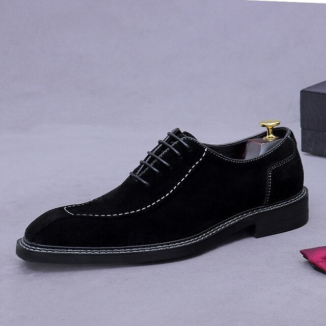 Cowhide Suede Derby Genuine Men's Shoes Leather - Classic