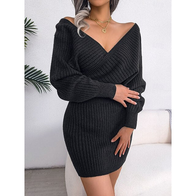 Women's Sweater Sweater Dress Casual Soft Pure Color Ribbed