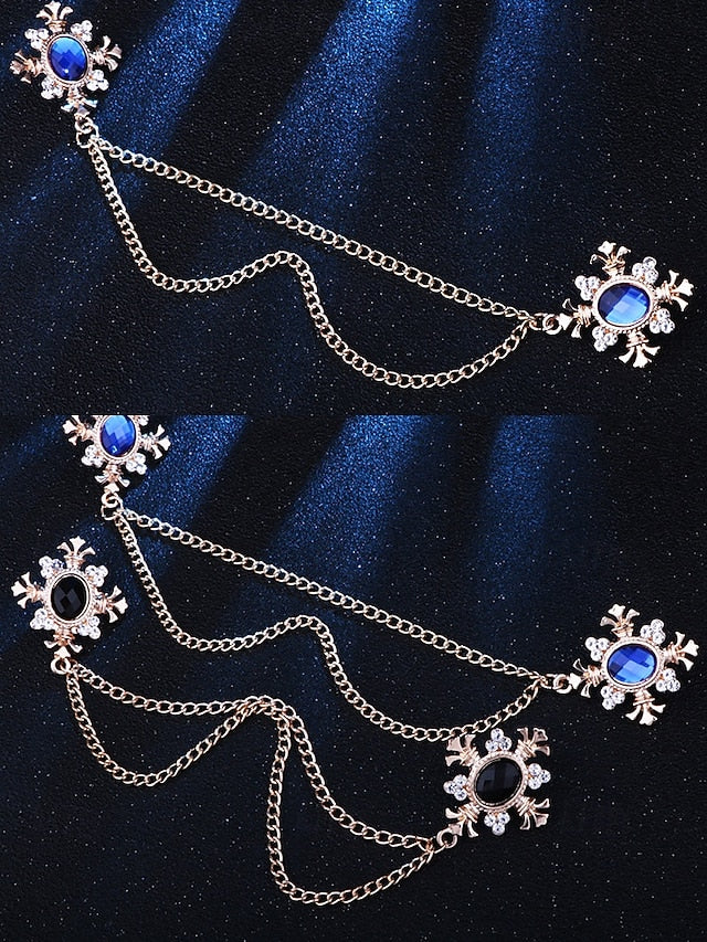 Blue – Gem Double Collar Brooch Elegant Chain Vintage