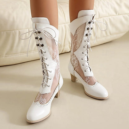 White with Women's Lace Victorian-Style Lace-Up Boots