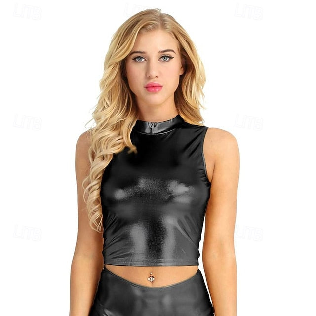 Retro Vintage 1980s Rave Crop Top Disco Shiny Latex Patent