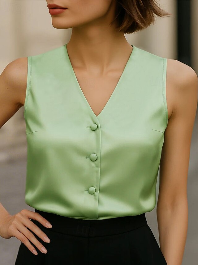 Women's T Shirt Patchwork Buttons Solid Color Elegant
