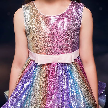 Sleeveless Dress Sequin Kids Wedding Party colour Girls'