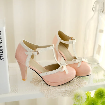 White High Leather Women's Patent Black with Heels T-Strap