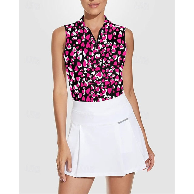Women's Heart Tennis Shirt Sleeveless Print UPF50+ Quick