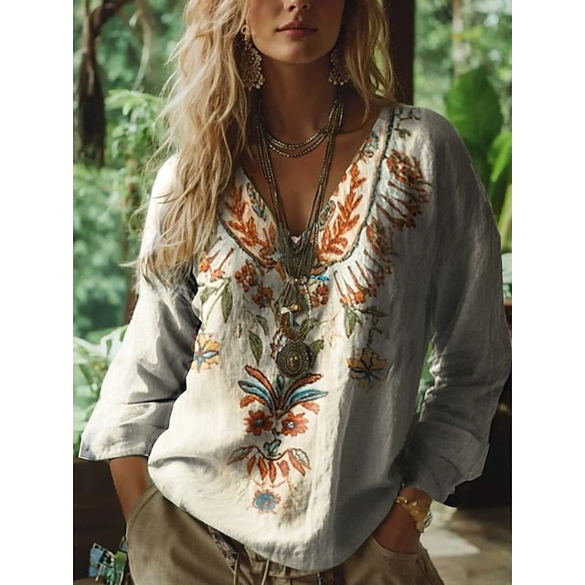 Women's Boho Blouse Floral Graphic Bohemia Vintage Tropical