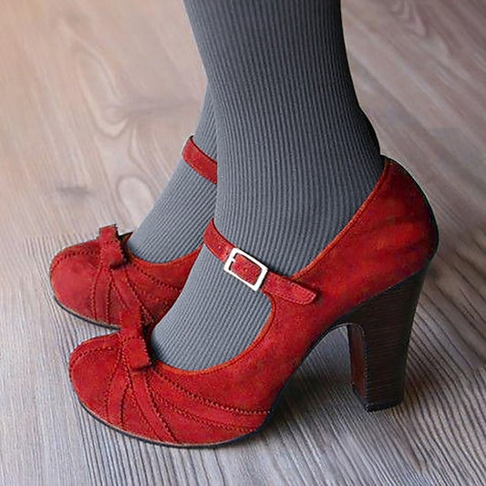 Detail Heels Jane Mary Red Bow Women's and Black Suede with