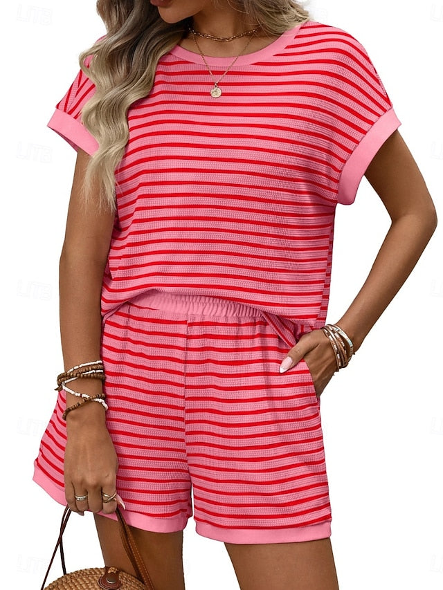 Women's Two Piece Sets Shorts Sets Short Sleeve Crew Neck