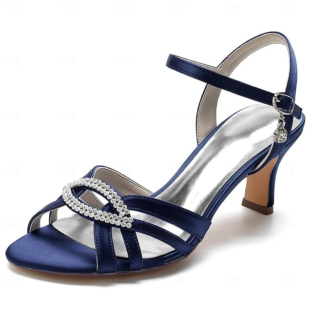 Strappy Heels Dark with Satin Blue Women's Rhinestone