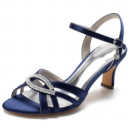 Women's Strappy Heels Blue Dark Rhinestone with Satin