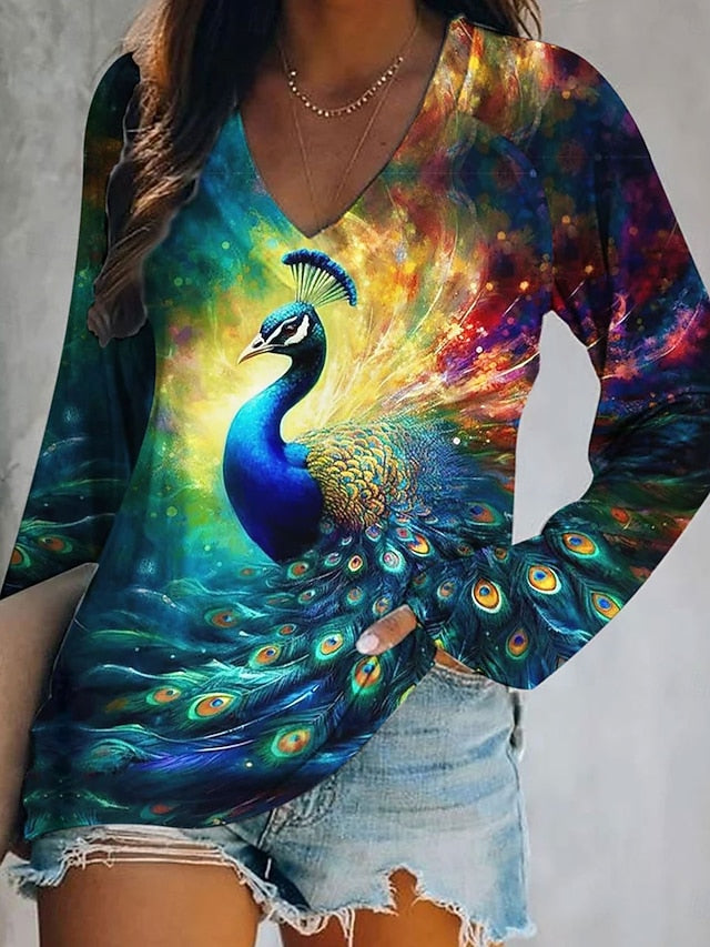 Women's T Shirt Print Ombre Graphic Feather Elegant Bohemia