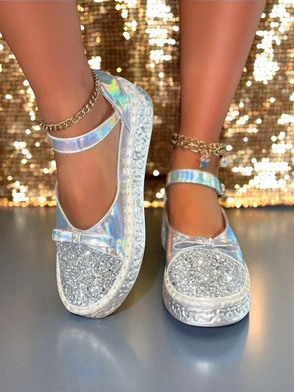 Mary Platform Shoes Glitter Holographic Women's Jane