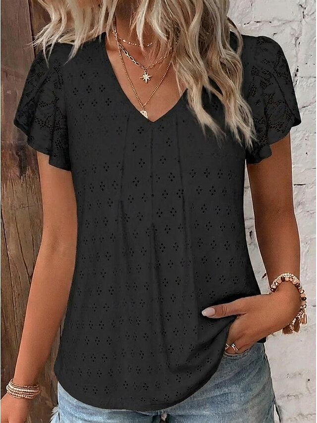 Women's Shirt Blouse Eyelet top Lace Tops Lace Eyelet Plain