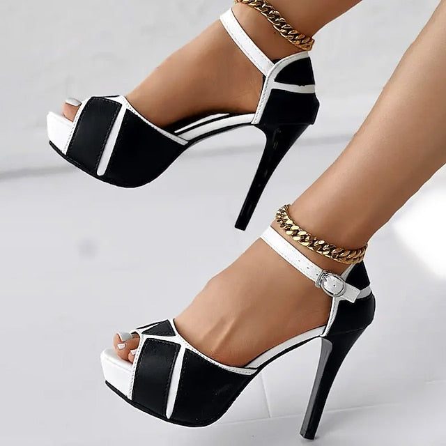 Stiletto and Platform Sandals with White Black Women's