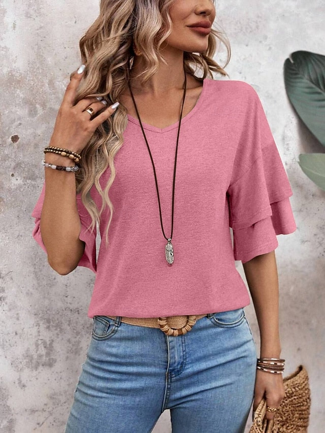 Women's T Shirt Tee Top Ruffle Plain Fashion Stylish