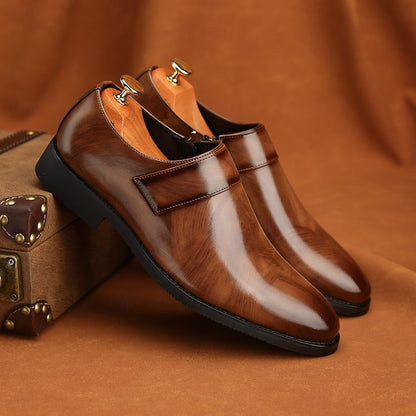 Leather Business Shoes Men's Slip-On Loafers Brown