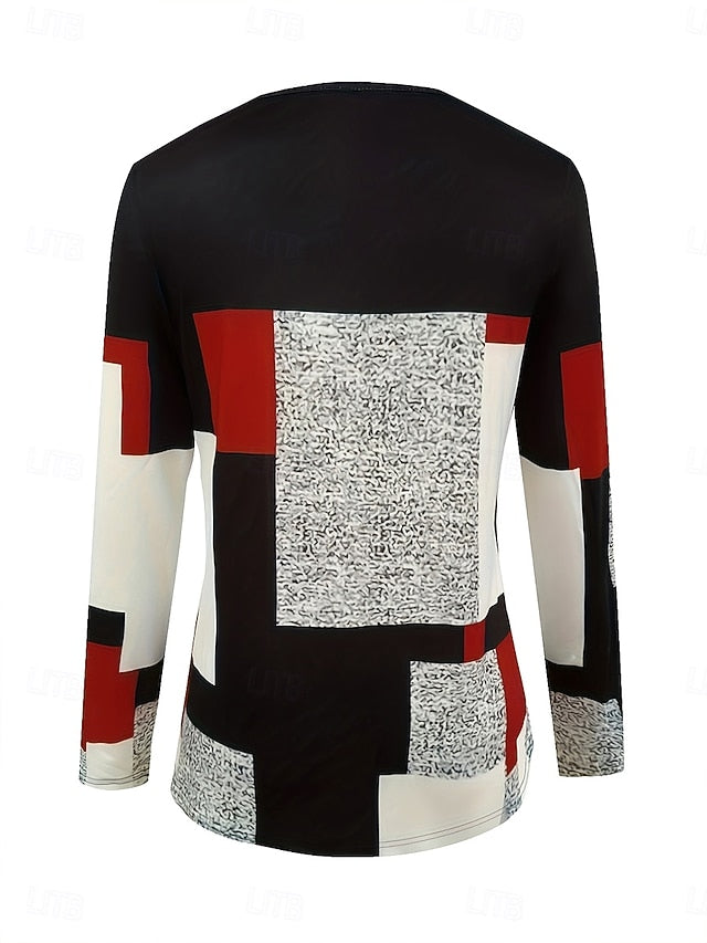 Women's T Shirt Zipper Print Graphic Geometric Color Block