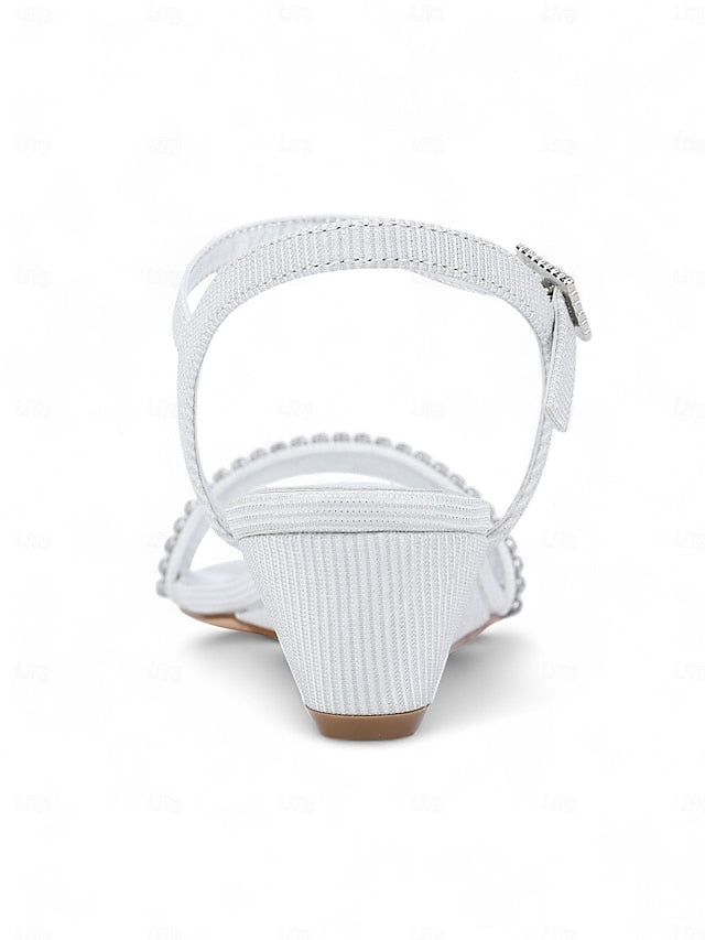 Rhinestone Sandals Toe Open Champagne Wedge Women's -