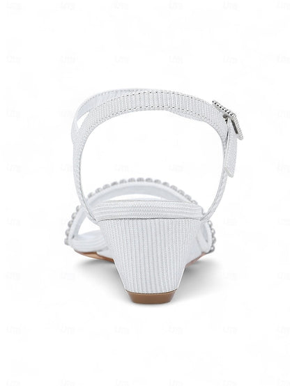 Rhinestone Sandals Toe Open Champagne Wedge Women's -