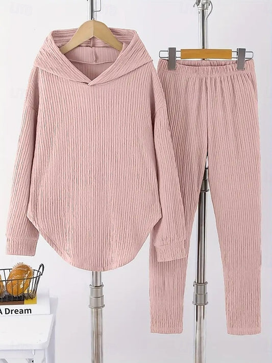 Women's Hoodie Pants Sets Long Sleeve Hooded Solid Color