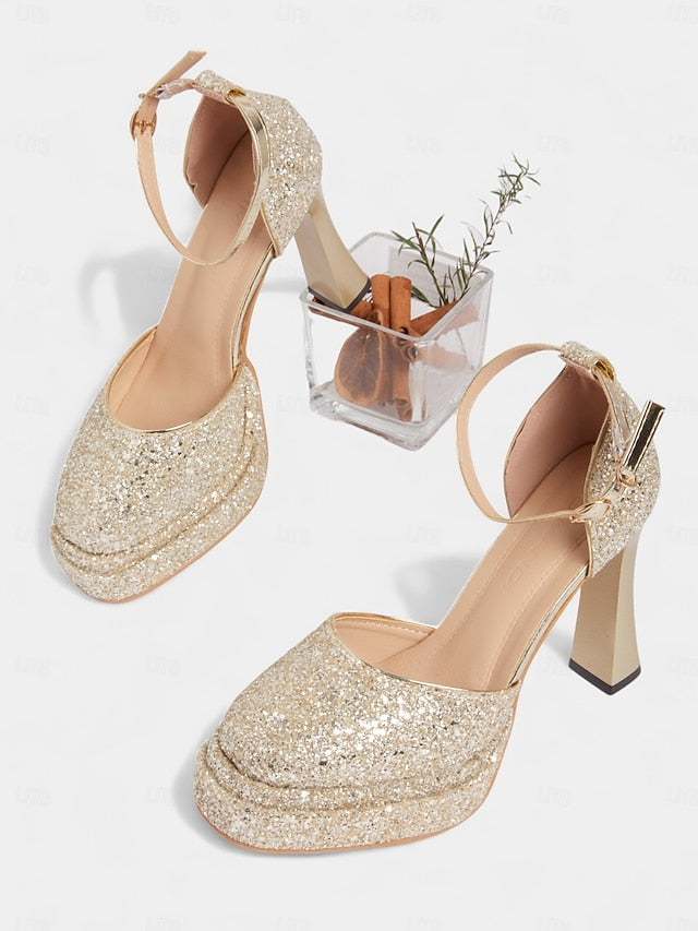 Platform Glitter High Women's Heels Gold