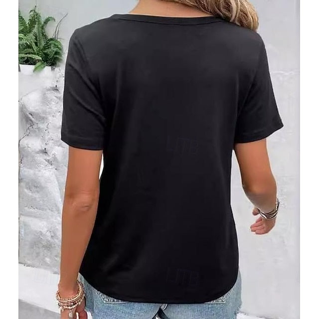 Shirt T Color Elegant Out Women's Cut top Eyelet Solid