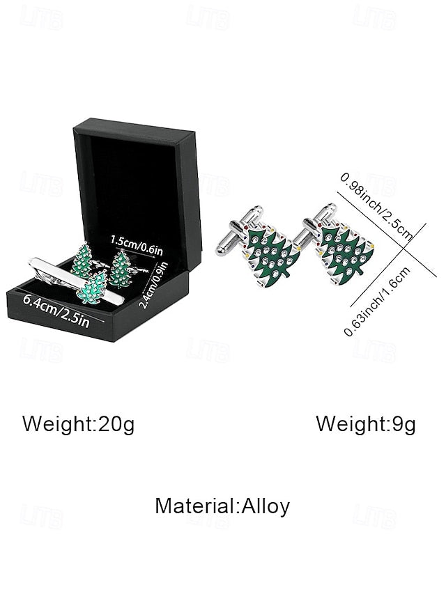 and Christmas Tie - Set Clip Men's Cufflinks Tree Festive