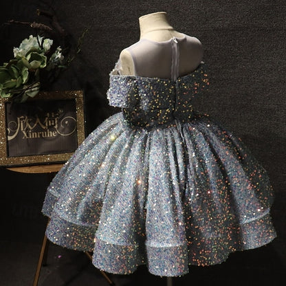 Girls' Sleeve Party Solid Kids Dress Color Short