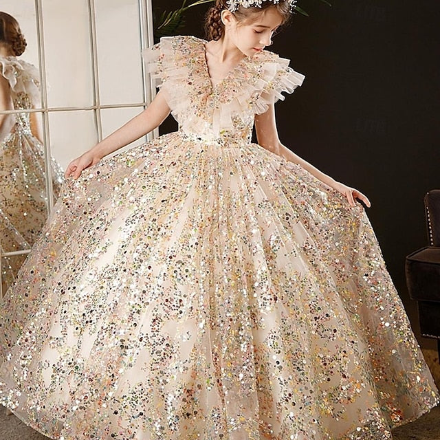 Dress Flower 3/4 Girl Color Girls' Kids Solid Party